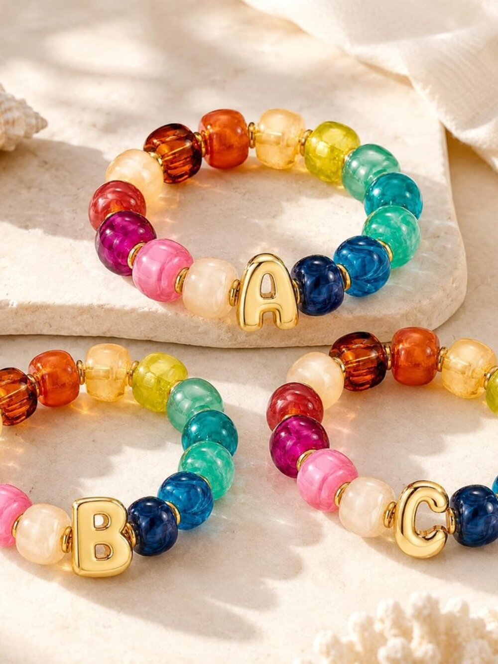 Initial Bracelet for Women, Colorful Chunky Resin Beaded Bracelet with Bubble Le - Picture 6 of 9